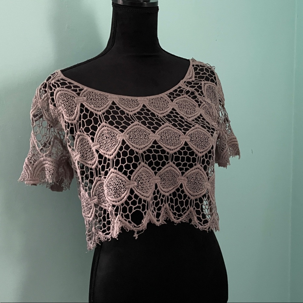 INC International Concepts Gray Lace Crochet Top